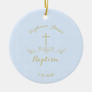Goldkreuz und Laurels in Light Blue Keramik Ornam Keramik Ornament