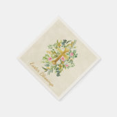 Goldkreuz und rosa Rosen - Gewohnter Ostern Serviette (Ecke)