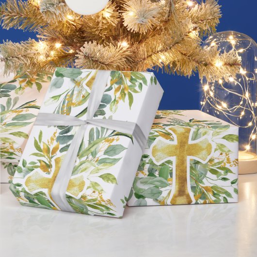 Goldkreuz Wasserfarben Taufe 1. Kommune Geschenkpapier (Feiertage)