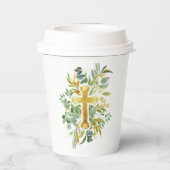 Goldkreuz Wasserfarben Taufe 1. Kommune Pappbecher (Rückseite)