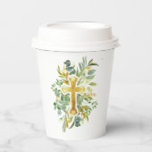 Goldkreuz Wasserfarben Taufe 1. Kommune Pappbecher (Vorderseite)