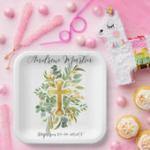 Goldkreuz Wasserfarben Taufe 1. Kommune Pappteller (Party)