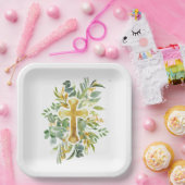 Goldkreuz Wasserfarben Taufe 1. Kommune Pappteller (Party)