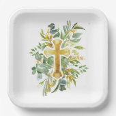 Goldkreuz Wasserfarben Taufe 1. Kommune Pappteller (Vorderseite)