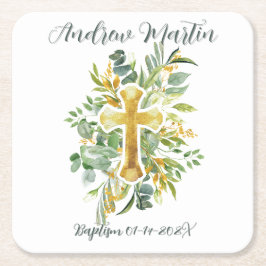 Goldkreuz Wasserfarben Taufe 1. Kommune Rechteckiger Pappuntersetzer
