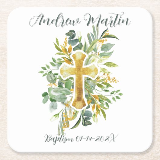 Goldkreuz Wasserfarben Taufe 1. Kommune Rechteckiger Pappuntersetzer (Vorderseite)