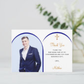 Goldkreuzbestätigung des Navy-Blue-Foto Dankeskarte (Stehend Vorderseite)