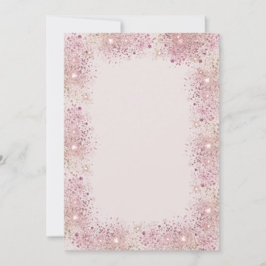 Goldkreuzrosa Blume Taufe Glitzer Confetti Einladung (Rückseite)