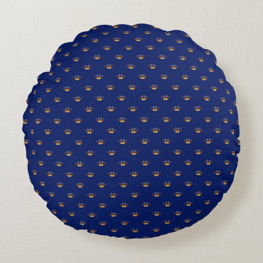 Goldkrone auf Royal Blue Background Rundes Kissen (Vorderseite)