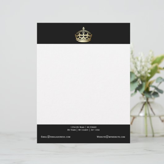 Goldkrone auf schwarzem Hintergrund Briefbogen (Stehend Vorderseite)