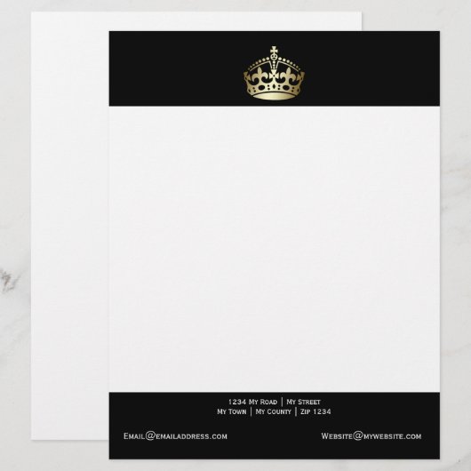 Goldkrone auf schwarzem Hintergrund Briefbogen (Vorne/Hinten)