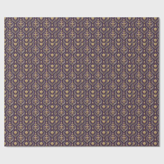 Goldkrone Fleur-de-lis königliches violettes Muste Geschenkpapier (Flach)