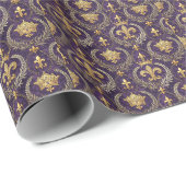 Goldkrone Fleur-de-lis königliches violettes Muste Geschenkpapier (Rolleneckpunkt)