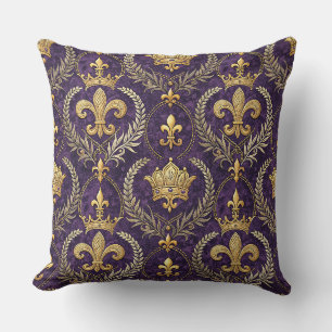 Goldkrone Fleur-de-lis königliches violettes Muste Kissen