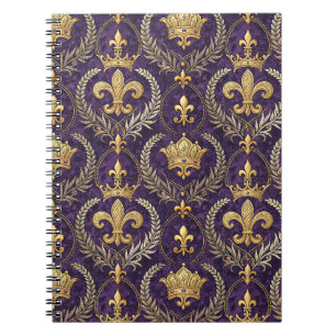 Goldkrone Fleur-de-lis königliches violettes Muste Notizblock