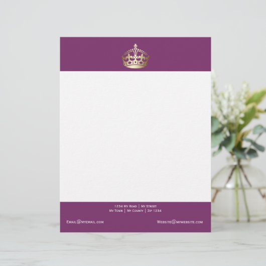 Goldkrone im Lila Hintergrund Briefbogen (Stehend Vorderseite)