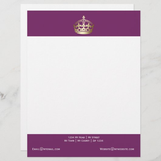 Goldkrone im Lila Hintergrund Briefbogen (Vorne/Hinten)