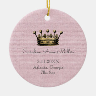 Goldkrone rosa Geburtserklärung Keepake Keramik Ornament