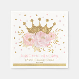 Goldkrone Rosa Rosa Blumendruckerin Geburtstag Serviette