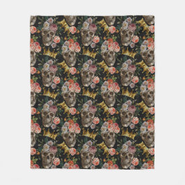 Goldkrone Schädel Rote Rosen Dunkles Gotisches Hal Fleecedecke