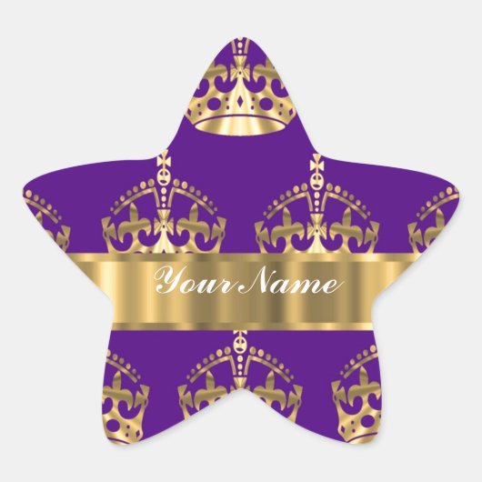 Goldkronen auf lila Stern-Aufkleber (Vorderseite)