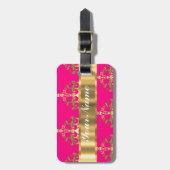 Goldkronen auf Pink Gepäckanhänger (Vorderseite vertikal)