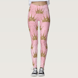 Goldkronen mit rosa Glitzer im Hintergrund Leggings
