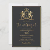 Goldkronenemblem Lions Monogram Wedding Save The Date (Vorderseite)