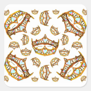 Goldkronenkrone Tiara, weißer viereckiger Aufklebe Quadratischer Aufkleber