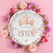 Goldkronenmädchen 1. Geburtstag Rosa Blüte Pappteller