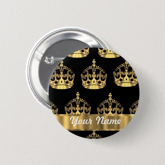 Goldkronenmuster auf Schwarzem Button (Vorne & Hinten)