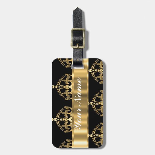 Goldkronenmuster auf Schwarzem Gepäckanhänger (Vorderseite vertikal)