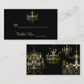 Goldkronleuchter auf Black Posh Wedding Platzkarte (Vorne/Hinten)