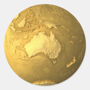 Goldkugel - Metal Erde, Australien, 3d übertragen Runder Aufkleber