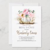 Goldkürbis Blush Pink Floral Fall Brautparty Einladung (Vorderseite)