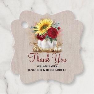 Goldkürbis Rose und Sonnenblumenhochzeit Geschenkanhänger