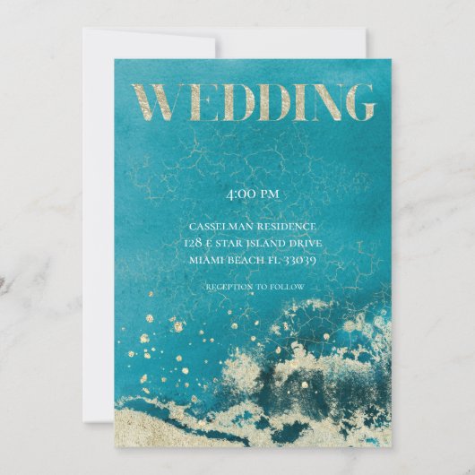 Goldküste Aqua Surf Moderne Hochzeit Einladung (Rückseite)