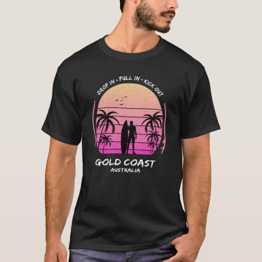 Goldküste Australien Palmen Fallschirm Kick Surfen T-Shirt (Vorderseite)