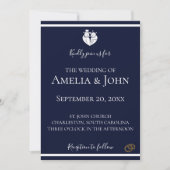 Goldküste Navy Blue Nautical Wedding Einladung (Vorderseite)