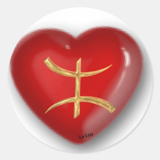 Goldlachs rotes Herz Runder Aufkleber (Vorderseite)