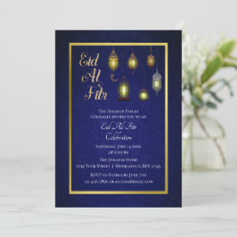 Goldlampen auf blauem Damast | Eid Al Fitr Einladung