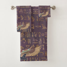 Goldlavender ägyptische Prinzessin Hieroglyphen Badhandtuch Set