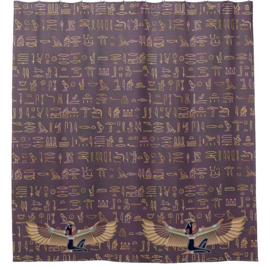 Goldlavender ägyptische Prinzessin Hieroglyphen Duschvorhang (Vorderseite)
