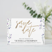 Goldlavender Floral Rustic Wedding Save The Date (Stehend Vorderseite)