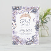 Goldlavender floral tiara Prinzessin Sweet 16 Einladung (Stehend Vorderseite)