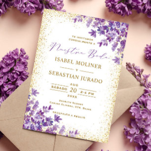Goldlavender Nuestra Boda Spanish Wedding Einladung
