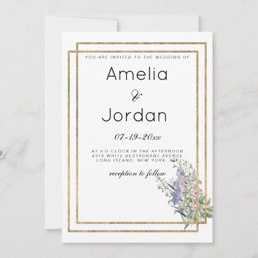 Goldlavender rosa Blumenzehen Einladung (Vorderseite)