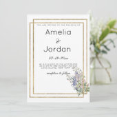 Goldlavender rosa Blumenzehen Einladung (Stehend Vorderseite)