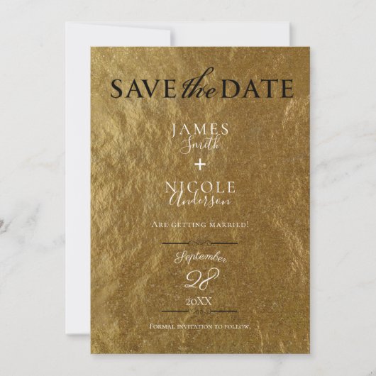Goldleaf Foil Modern Full Foto Save the Date Einladung (Vorderseite)