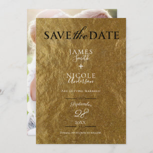Goldleaf Foil Modern Full Foto Save the Date Einladung